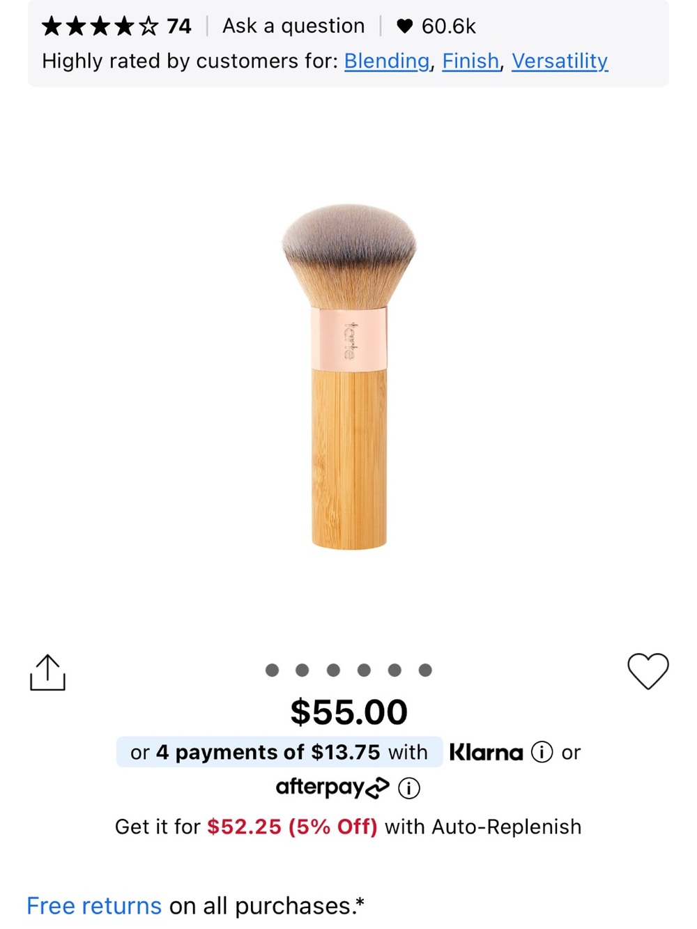 tarte Bamboo Kabuki Brush with Rose Gold Ferrule and Ombre Bristles